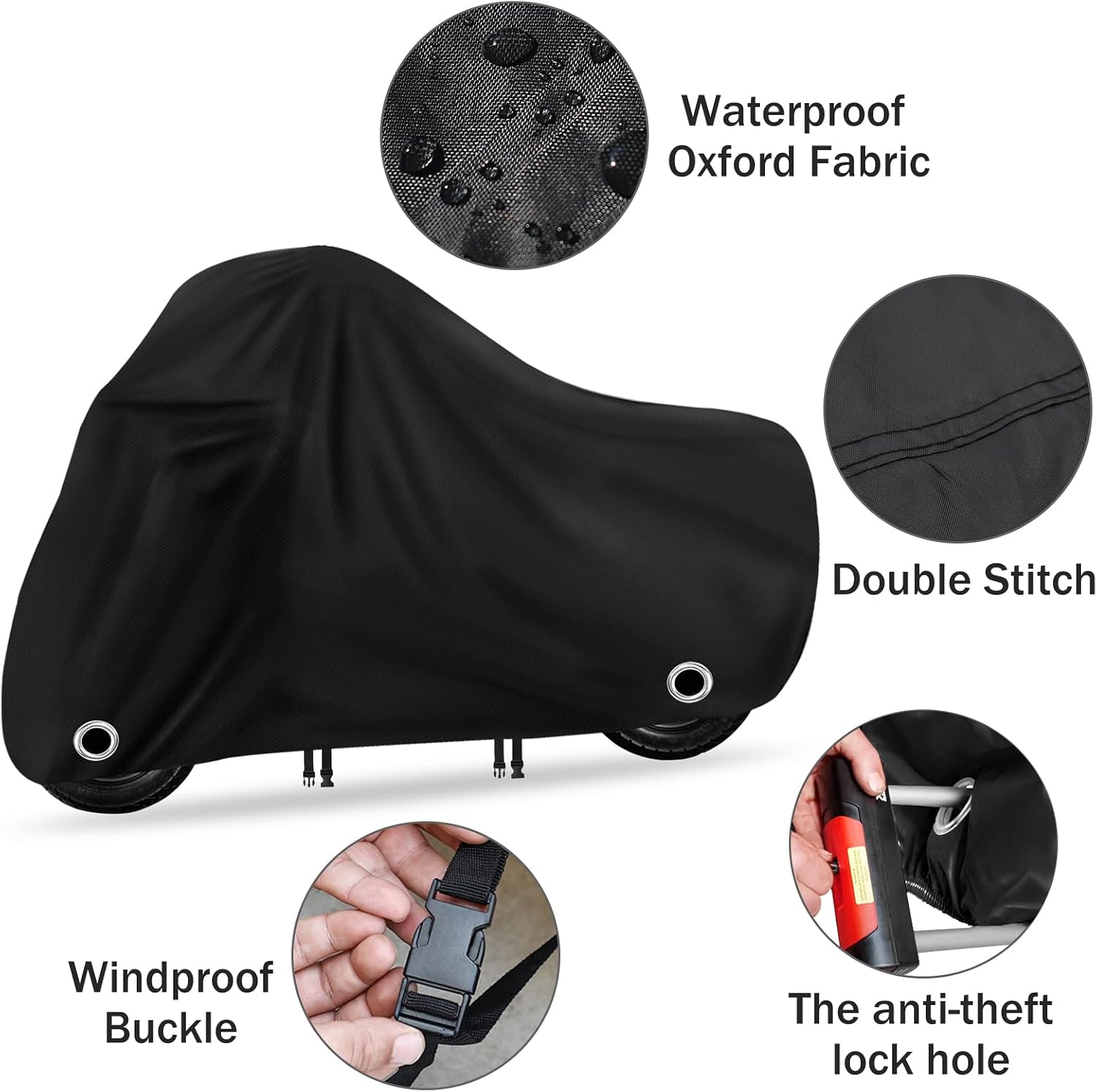 XYZCTEM Moped Cover, Vespa Cover Waterproof Outdoor, for Small Scooter Cover Outdoor Protection Against Water, UV, Wind, Fit for Honda 50CC 60'' to 72" L Motorcycle Cover, Black
