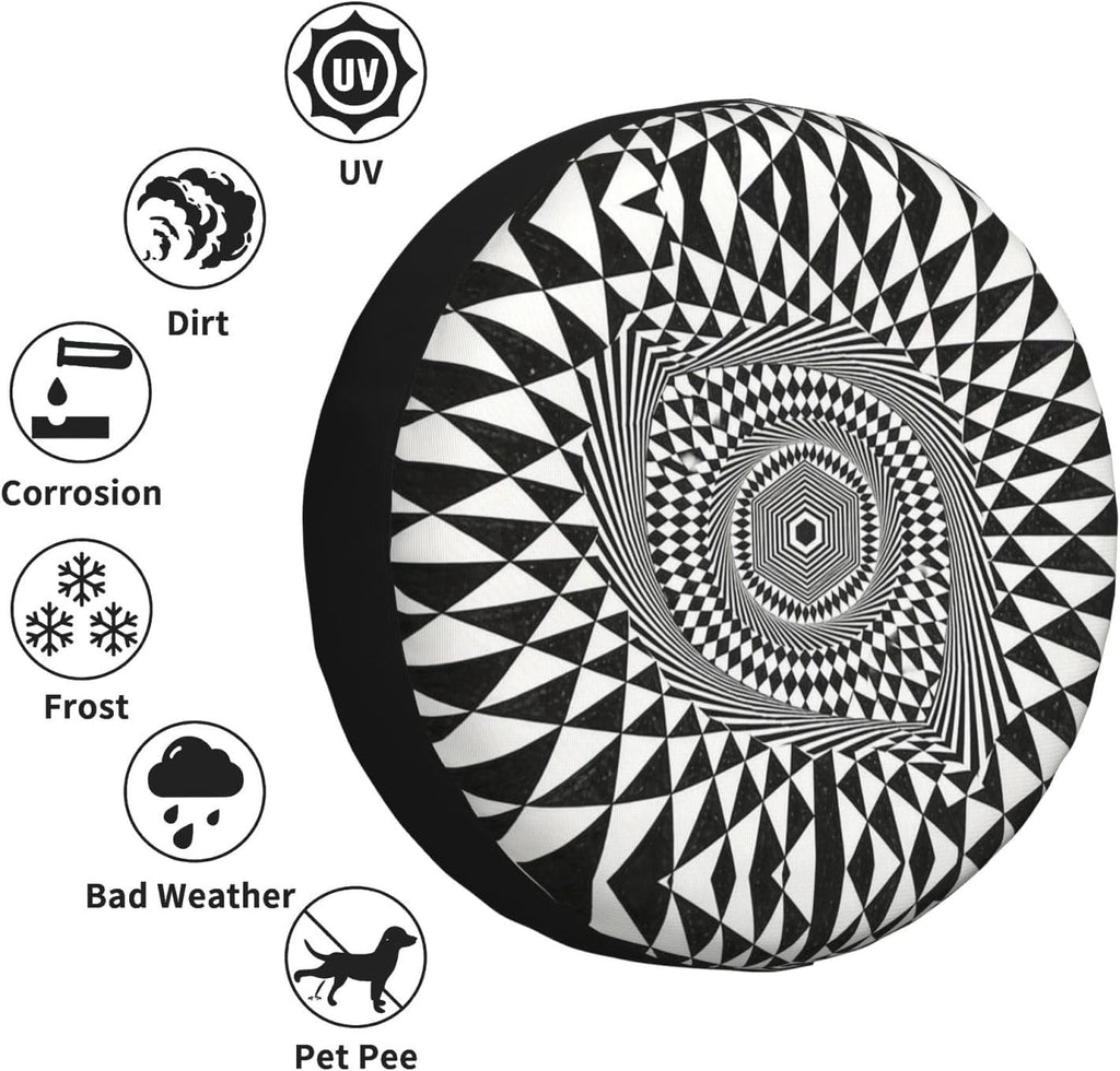 3D Optical Dizziness Grid-2 Print Universal Spare Tire Cover for RV, Jeep | Wheel Protector Fits Rv, Trailer, Jeep, Shield Tires From Sun, Dirt And Rain For Outdoor Storage