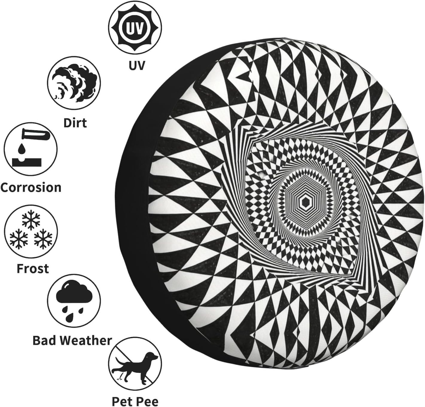 3D Optical Dizziness Grid-2 Print Universal Spare Tire Cover for RV, Jeep | Wheel Protector Fits Rv, Trailer, Jeep, Shield Tires From Sun, Dirt And Rain For Outdoor Storage