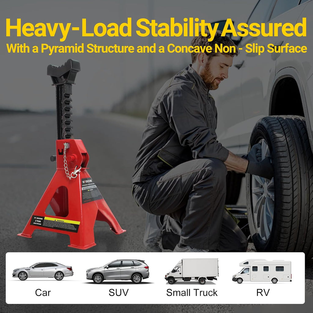 3 Ton Jack Stands, 1 Pair Heavy Duty Steel Car Jack Stands with Double Locking Pins, Adjustable Height for Cars, SUVs, Sedans and Vehicle Repair Maintenance(Red)