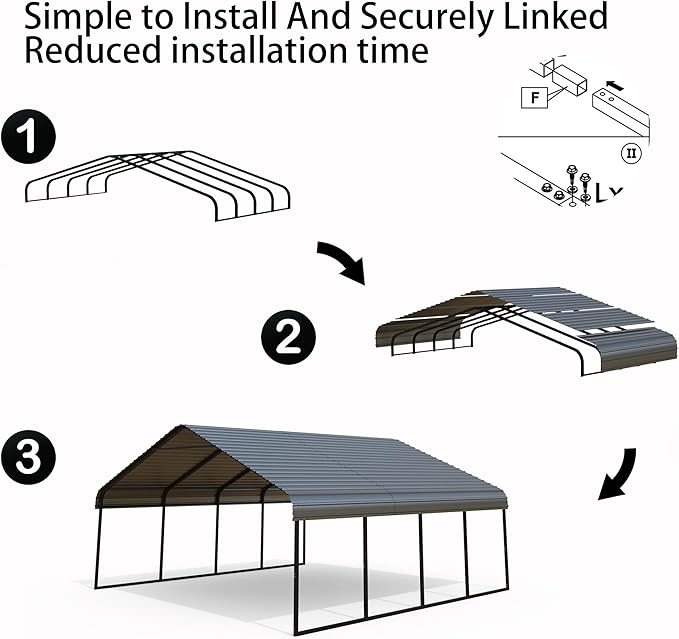 Heavy Duty Metal Carport 20x20 ft Galvanized Steel Frame RV Carport Storage All - Image 6