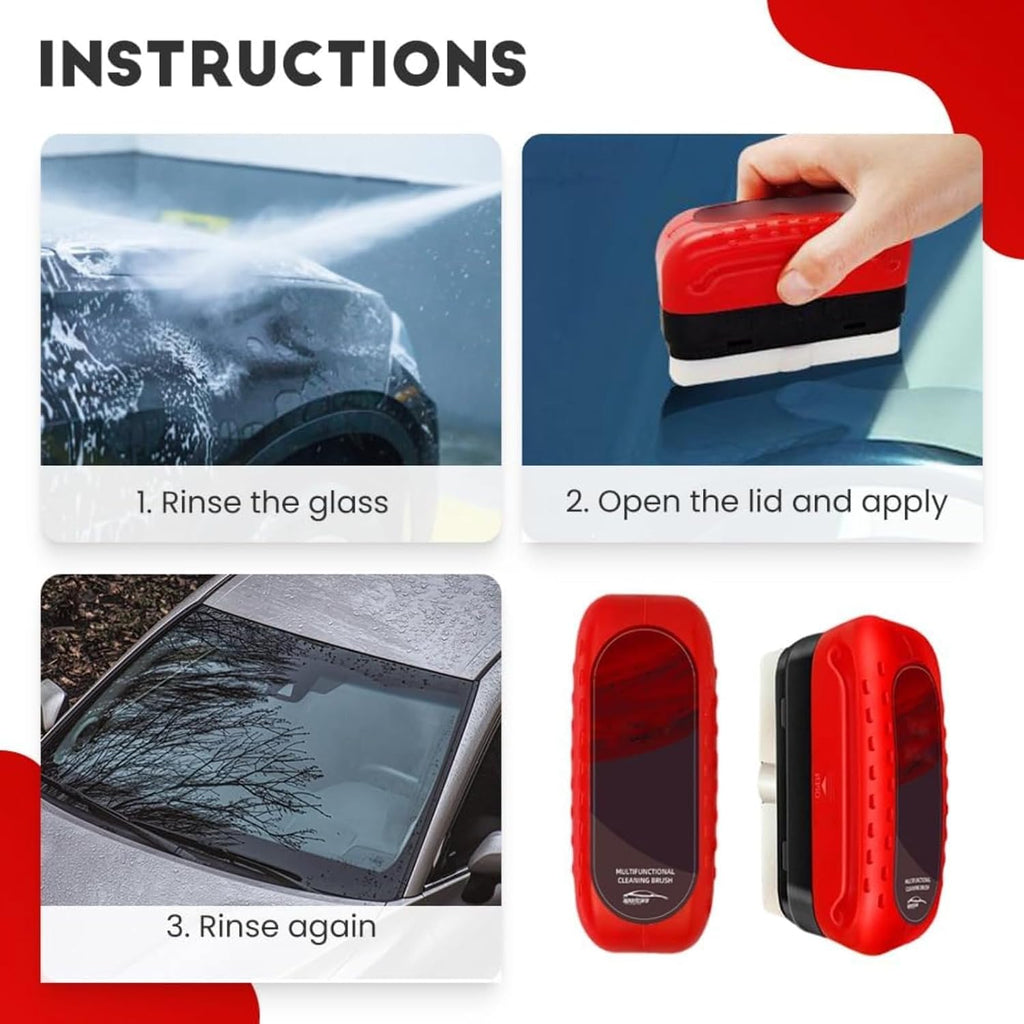 Automotive Oil Film Cleaning Brush – Efficient Car Glass Cleaner Tool for Windshield, Removes Oil Film, Dirt & Smudges, Improves Clarity & Visibility for Safe Driving, Red (1pcs)