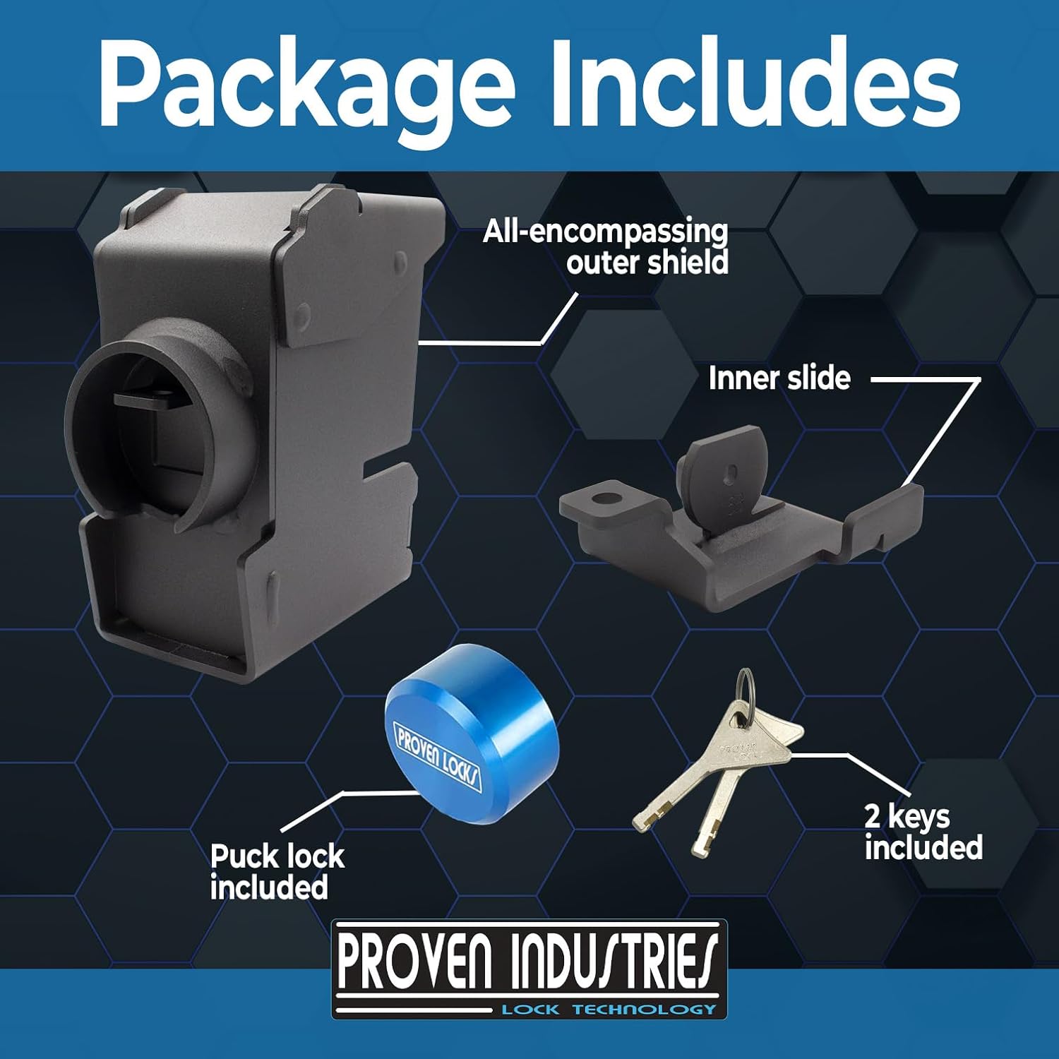 Proven Industries Trailer Lock, Model 2517-D1, Fits 2 5/16 in Demco Cast Trailer Couplers, 2 Keys Included, Heavy-Duty Security, Hardened Steel, Unique Key Design, Made in USA, Blue