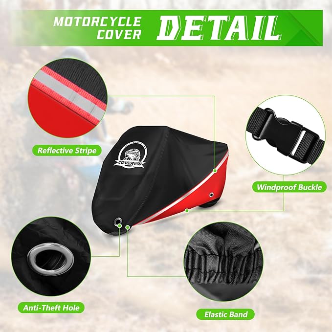 COVERVIN Motorcycle Cover, All Weather Outdoor Waterproof Night Protection - Image 2