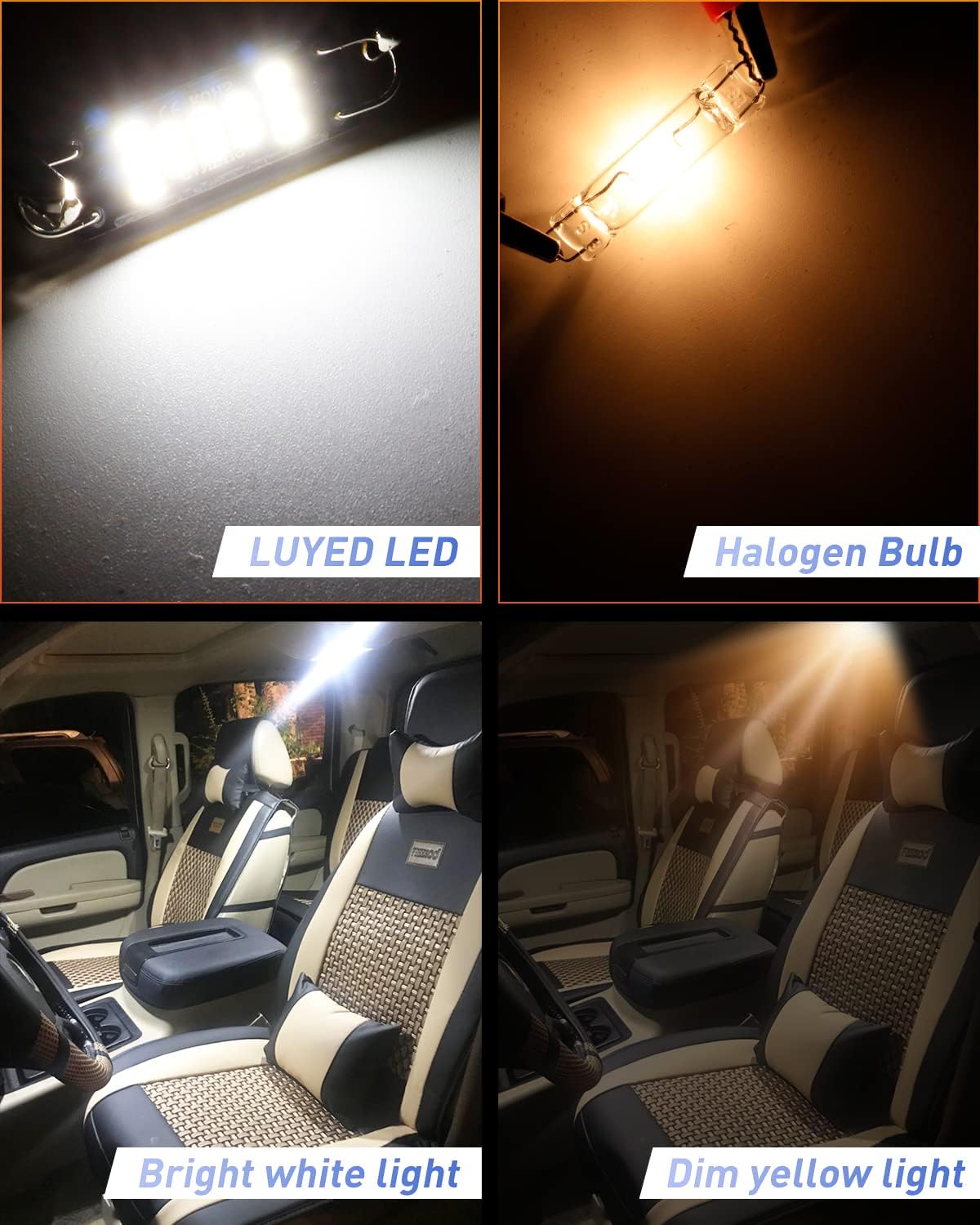 44MM Super Bright LED for Car Dome Light, Compatible 561 562 567 564 3020 Bulbs, Xenon White Interior Lighting Use for Trunk Cargo Light, License Plate Bulbs, Pack of 4