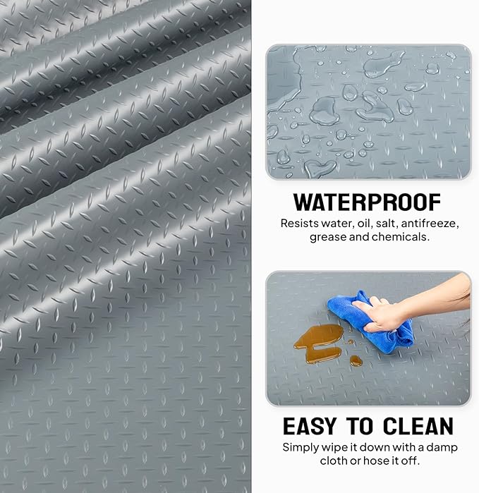 TUFFIOM 7.5 x 17 FT Garage Floor Mat, Thickened Diamond Plate PVC Garage Mats - Image 3