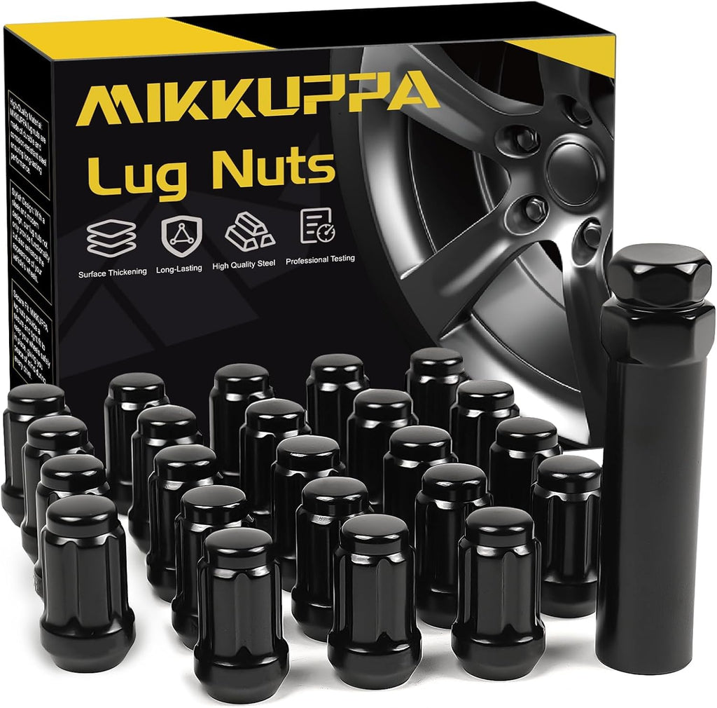 MIKKUPPA 23pcs 1/2"-20 Lug Nuts Replacement for 1987-2018 Jeep Wrangler JK, 2002-2012 Liberty, 1993-2010 Grand Cherokee Aftermarket Wheel - Black Closed End Tire Lug Nuts with Socket Key