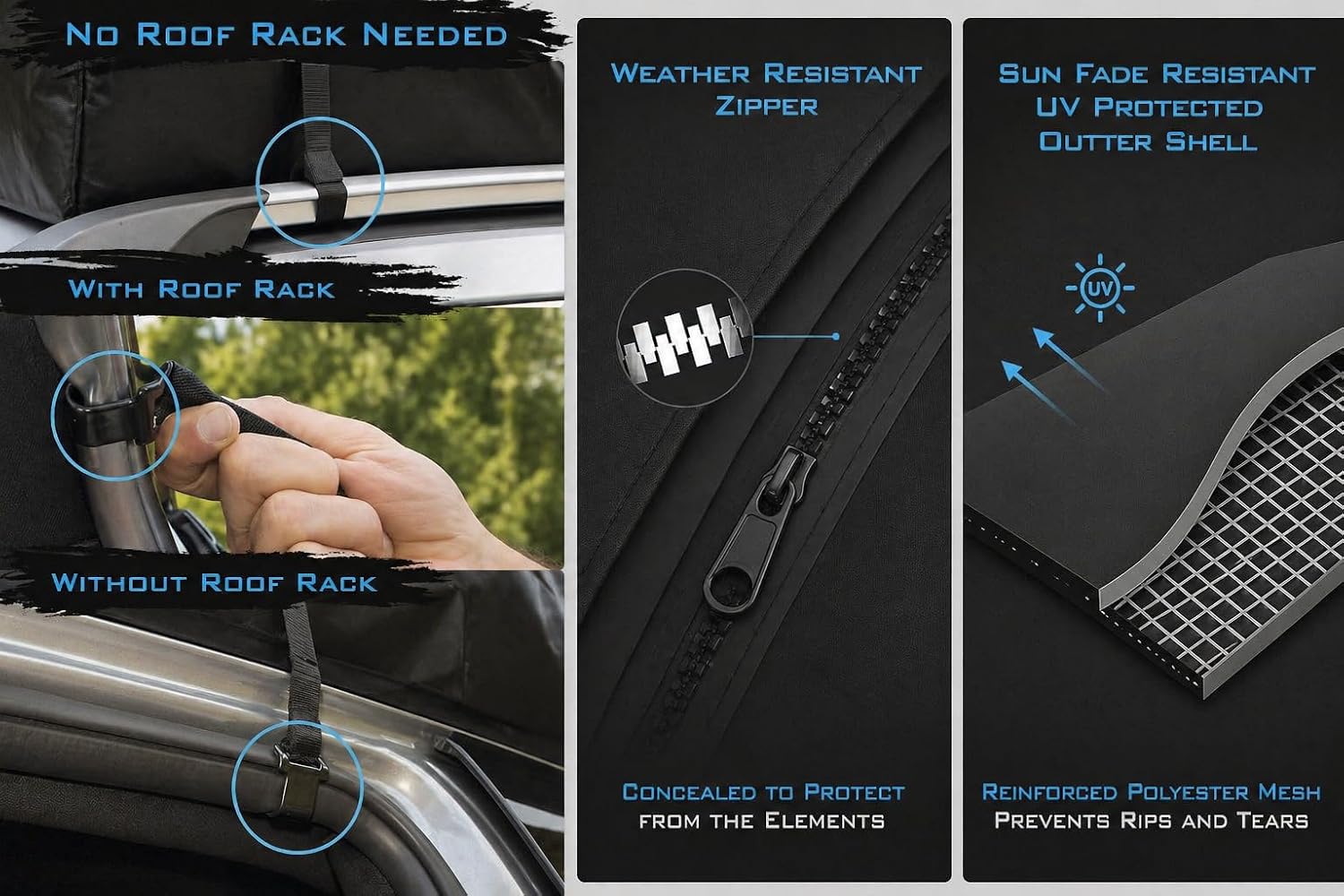 Journeyer 18 Waterproof Rooftop Cargo Carrier Bag, 18 Cubic Feet Vehicle Roof Storage with Straps & Door Hooks, Heavy Duty Car Top Carrier for SUVs, Vans, RVs & Trucks, 48" x 36" x 18"