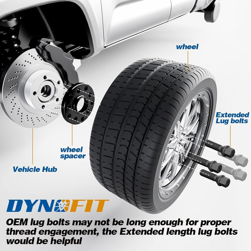 Dynofit M12x1.5 Extended Lug Bolts Compaible with BMW, 45mm Shank Conical Seat Aftermarket ET Wheel Bolts for E91 E92 E93 E88 E82, 12x1.5 one piece Design Wheel Studs for 20mm Spacer