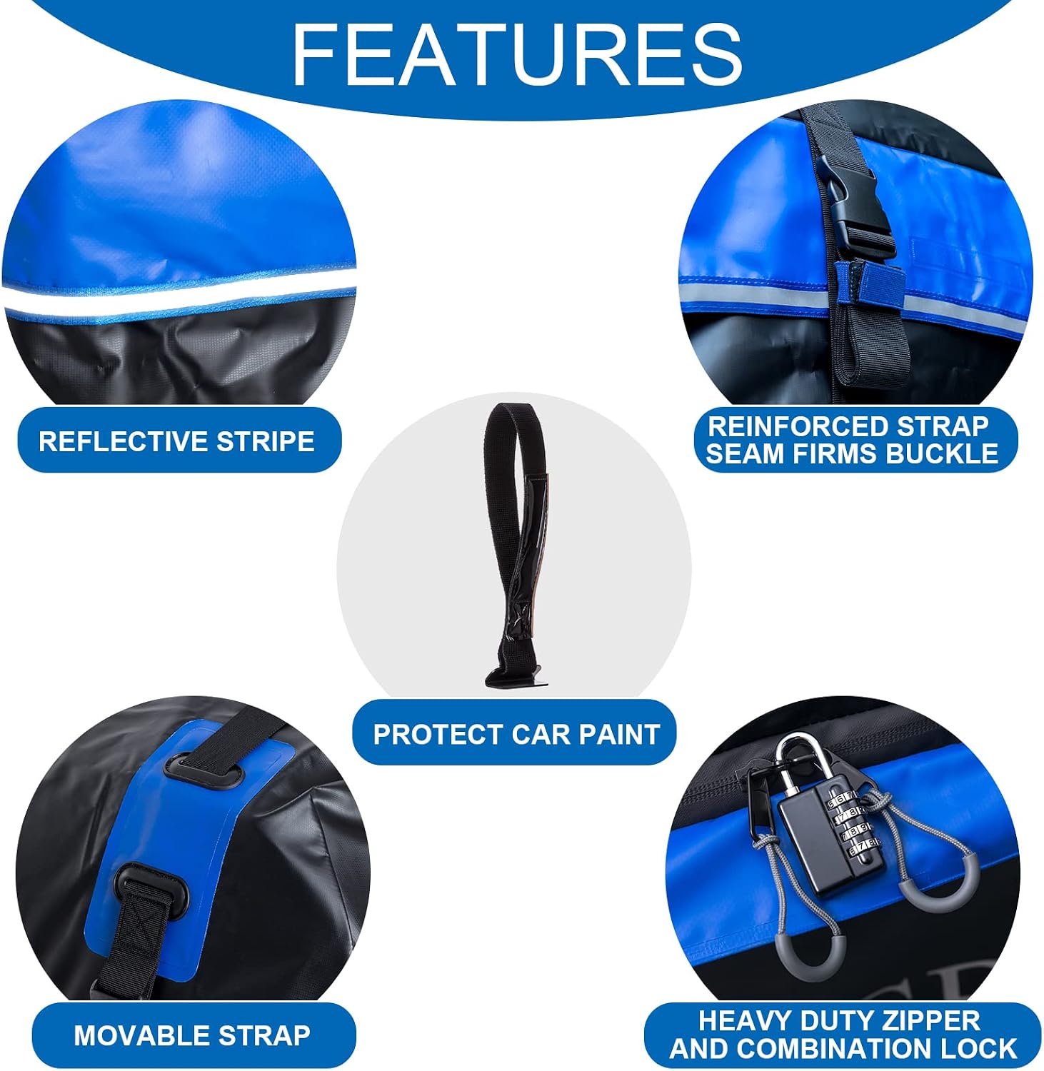 Rooftop Cargo Carrier, 21 Cubic Feet Soft-Shell Waterproof Car Roof Luggage Bag for All Vehicles SUV with/Without Rails, Includes 10 Reinforced Straps + 6 Door Hooks,Storage Bag,Anti-Slip Mat
