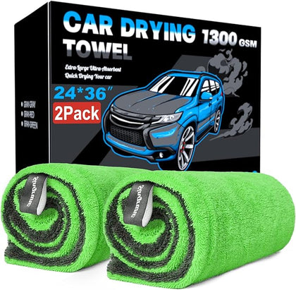 2 Pack XL Car Drying Towel – 1300GSM Ultra Absorbent Microfiber, Twisted Loop