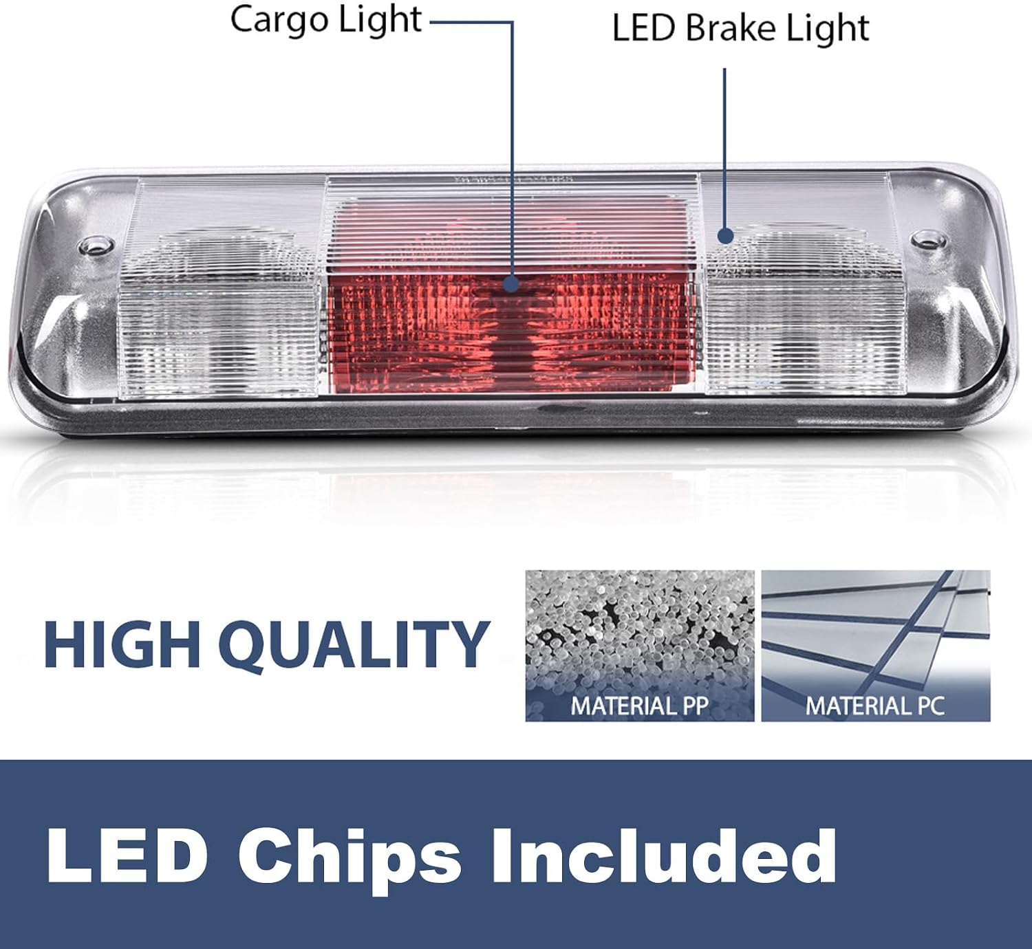 PIT66 3rd Brake Light Fit 2004-2008 Ford F150 | Fit 04-08 Ford F150 High Mount Center Rear Roof Third Cargo Light Parking Light Halogen Clear/Red Lens Tercera luz de freno