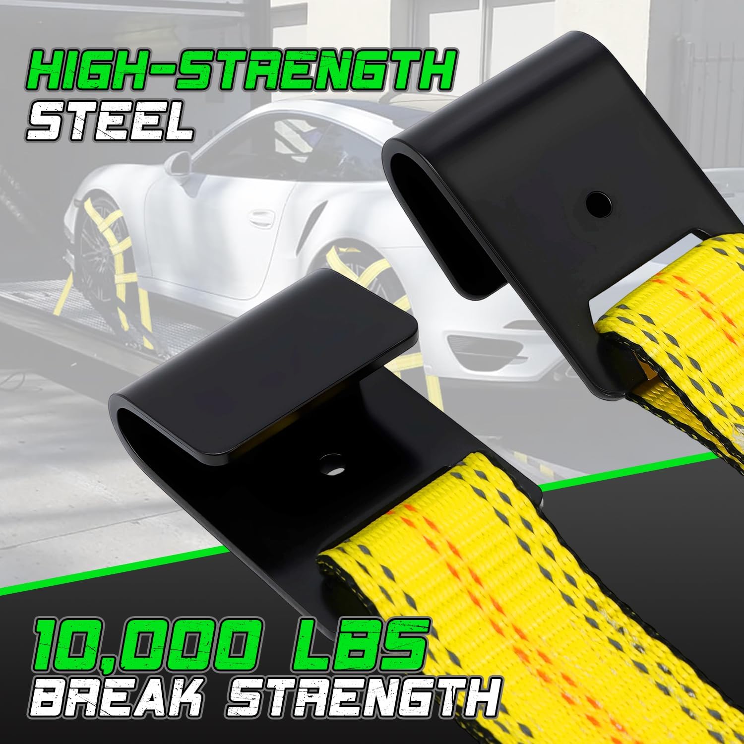 STARLEAPARTS Tow Dolly Straps, 2 Pack Tow Dolly Basket Straps with Flat Hook, Car Dolly Strap, 10,000 lbs Breaking Strength, Tire Bonnet with Carrying Bag Fits Most 14"-17" Tires (Yellow)