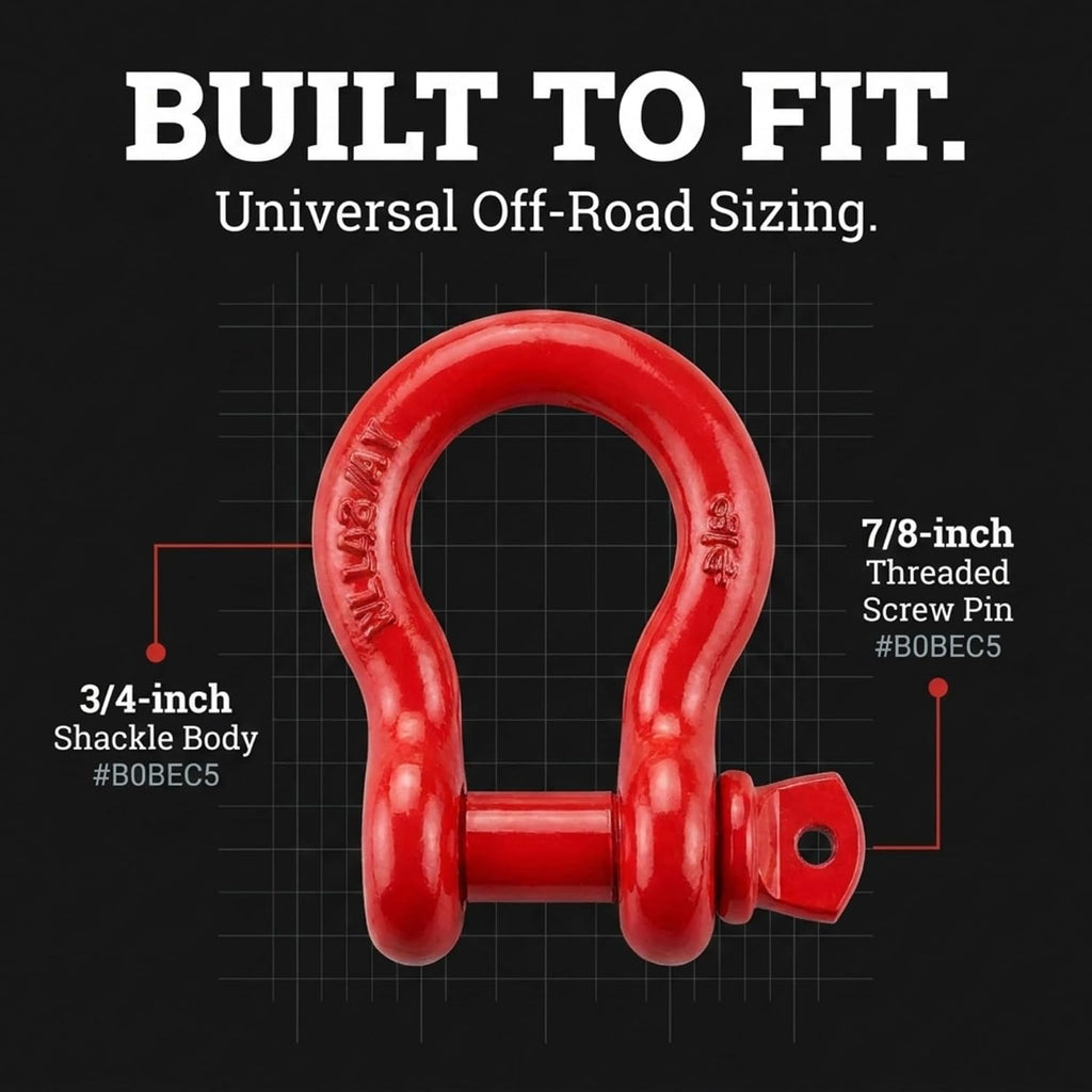 2 Pack- D Ring Shackles 3/4 INCH – Red – Heavy Duty Forged Steel with 4.75 Ton Capacity – Ideal for Jeeps, ATV’s, Trucks to use with Recovery,Towing, Snatch Straps,Snatch Block,Tree Savers