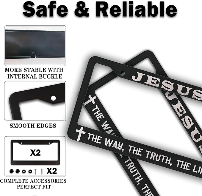 License Plate Frames Black and White Car Plate Frames Jesus The Way The Truth - Image 4