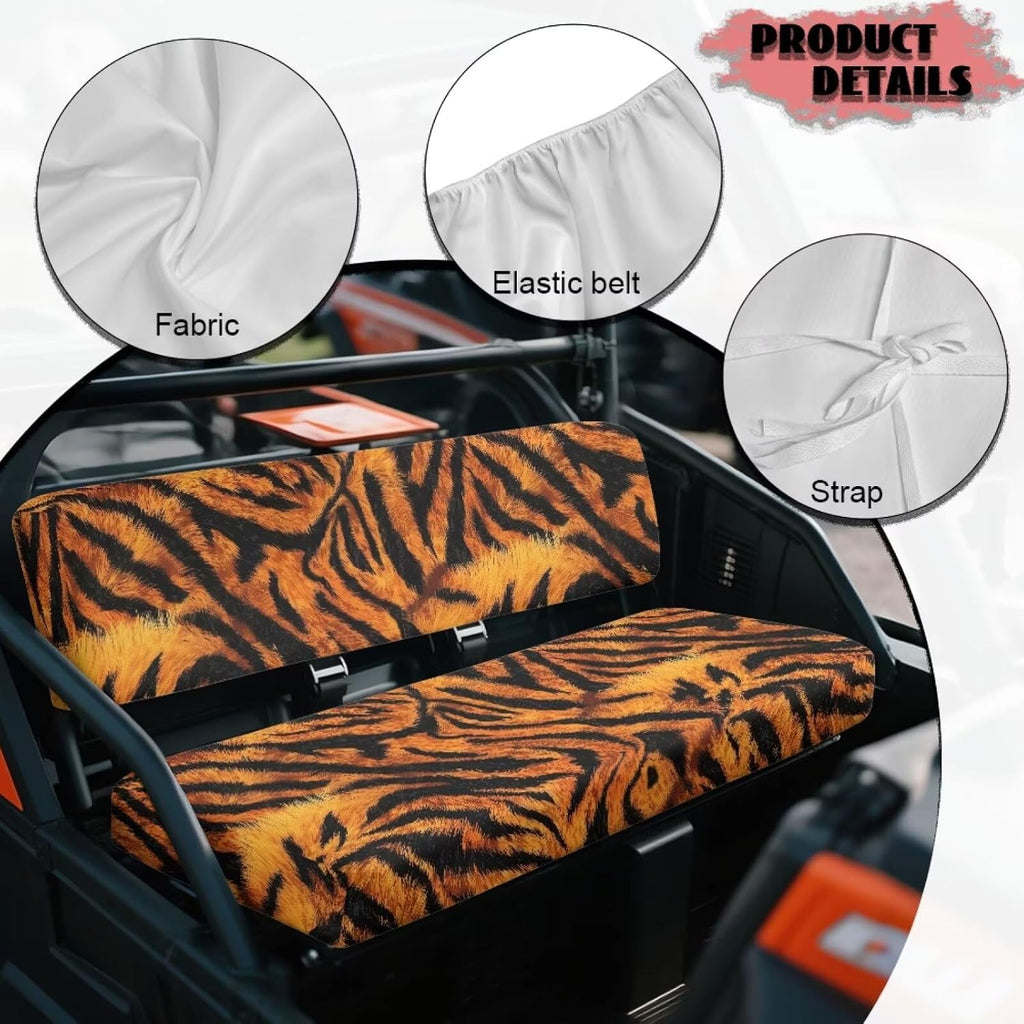 Tiger Printed UTV Front Bench Seat Cover Anti-Scratch 2Pcs Mule Bench Seat Covers All-Weather Protection Mule Accessory Parts, Orange