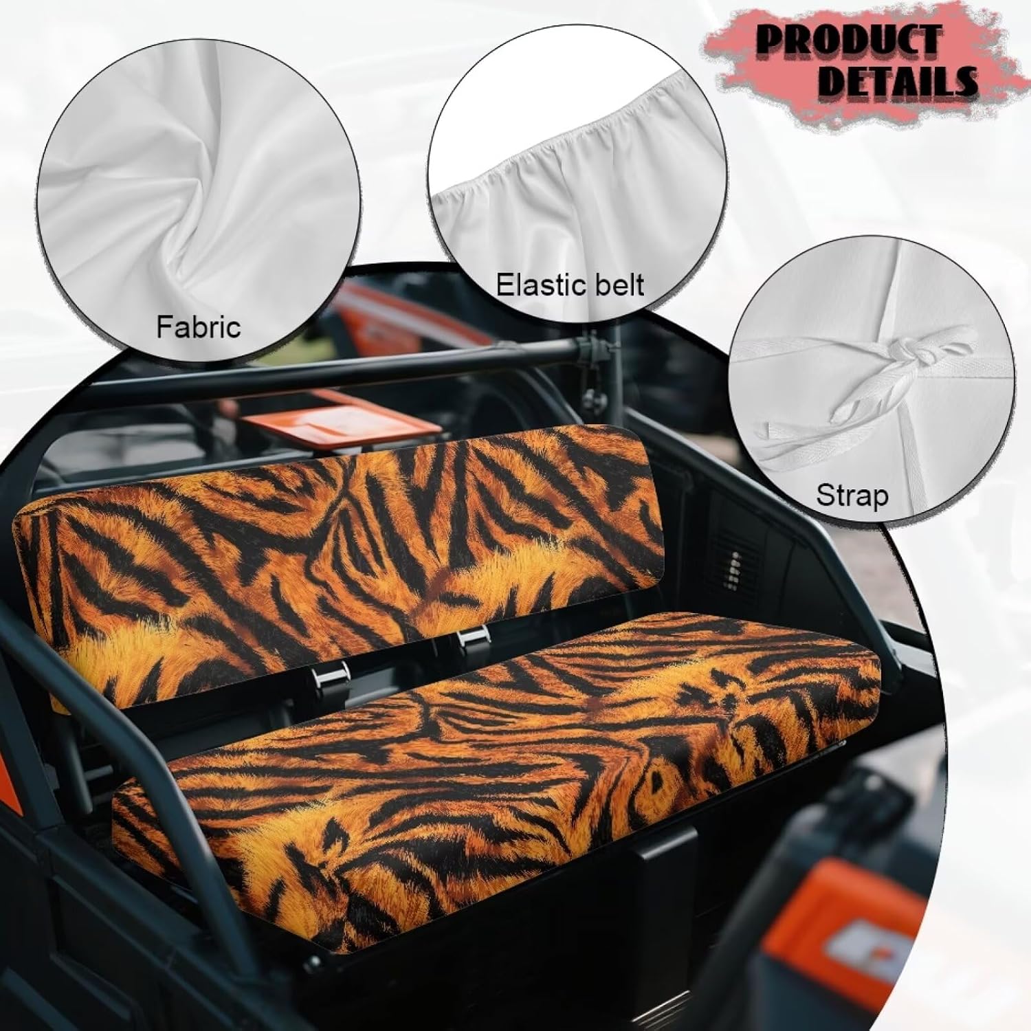 Tiger Printed UTV Front Bench Seat Cover Anti-Scratch 2Pcs Mule Bench Seat Covers All-Weather Protection Mule Accessory Parts, Orange