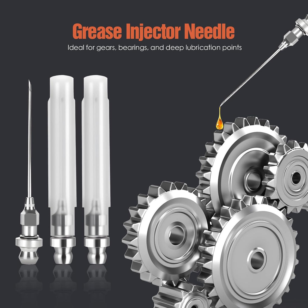 TRILINK Grease Gun Needle Tip Kit – 7PCS Grease Gun Accessory Set with 3 Grease Injector Needle, Grease Needle Dispenser, Rubber Joint Fitting, Bent & Straight Adapter for Bearings & Tight Spaces
