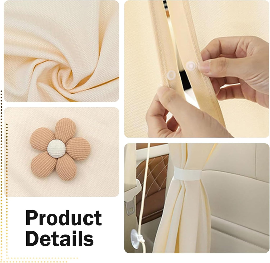 2 PCS Car Privacy Curtains, 55 x 31.5In Cotton Car Partition Curtain, Floral Automotive Divider Drape, Universal Interior Accessories Fits Sleeping Traveling Camping (Beige)