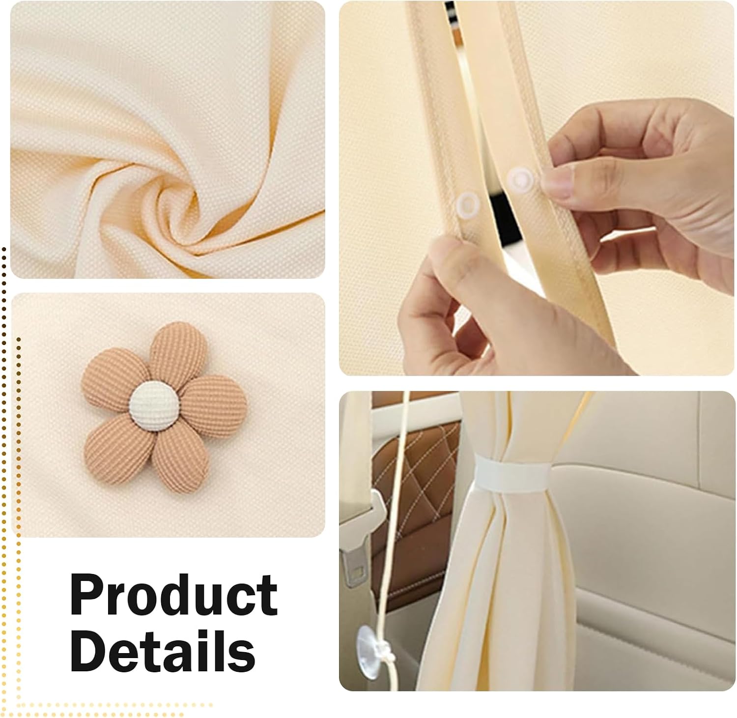 2 PCS Car Privacy Curtains, 55 x 31.5In Cotton Car Partition Curtain, Floral Automotive Divider Drape, Universal Interior Accessories Fits Sleeping Traveling Camping (Beige)
