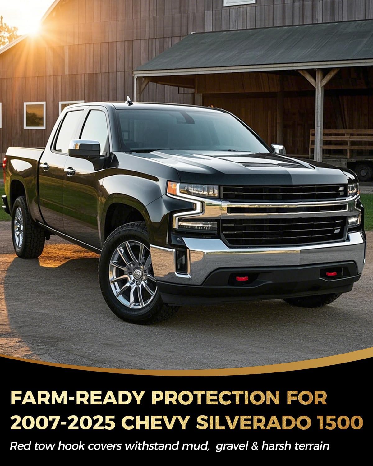 Tow Hook Covers Fit for Chevy Silverado 1500, Red | 2007-2025 Compatible, Unique Design, Anti-Rust & Weather Protection, Easy No-Tool Install, Custom Front Accessories