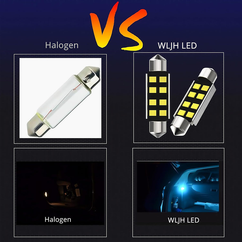 WLJH 6418 LED Bulb Light 36mm 1.42” Festoon DE3423 DE3425 6411 Canbus Error Free LED Interior Light Bulbs Super Bright 8SMD Chips for Map Dome Trunk Area License Plate Lights Ice Blue 10Pack
