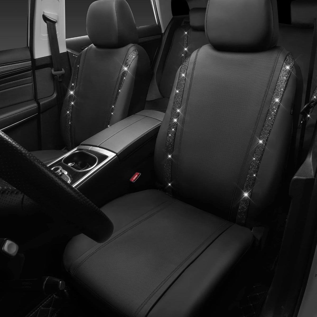 car pass leather bling diamond car seat covers shown in use