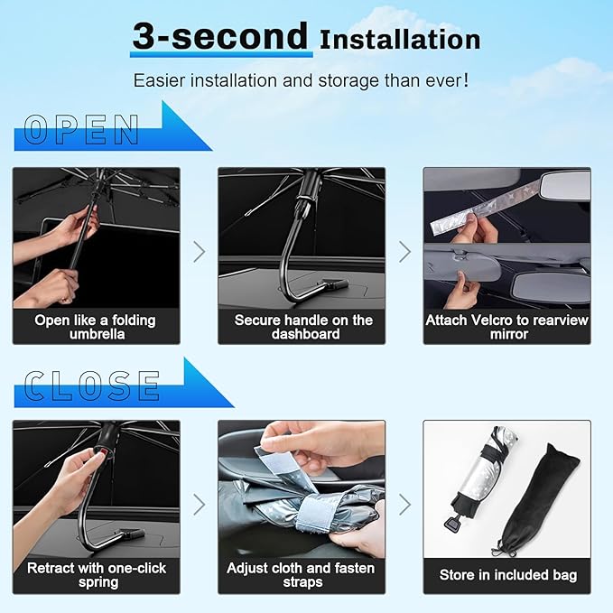 SXCY for 2025 Toyota Camry Windshield Umbrella Sunshade for 2025 Toyota Camry - Image 7