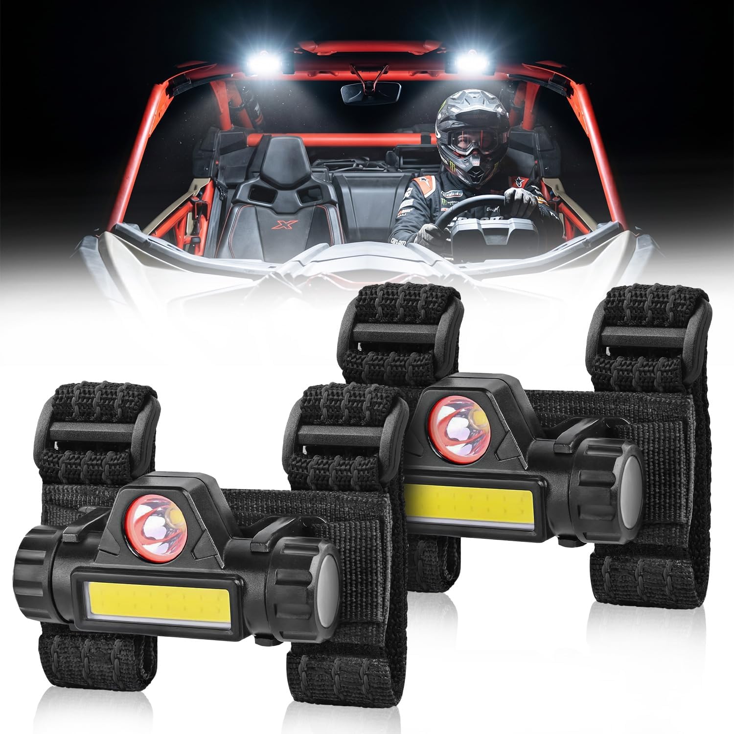 ZIDIYORUO UTV Dome Light – 2pcs USB Rechargeable UTV Cage Roof Lights, Universally fit 1.25“-2” Roll Bar, Compatible with Polaris Can-Am Yamaha Arctic Cat Kawasaki, Waterproof & Durable for Outdoor