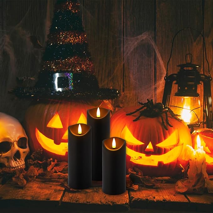 24-Pack Black Flameless LED Candles with Remote & Timer (3 Sizes) - Batte...