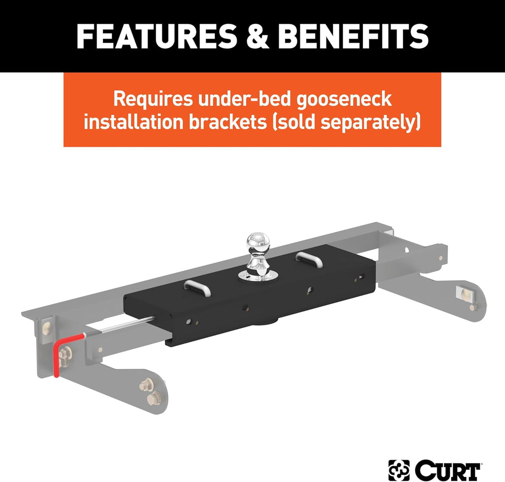 CURT 60611 Double Lock EZr Gooseneck Hitch with 2-5/16-Inch Flip-and-Store Ball, 30,000 lbs