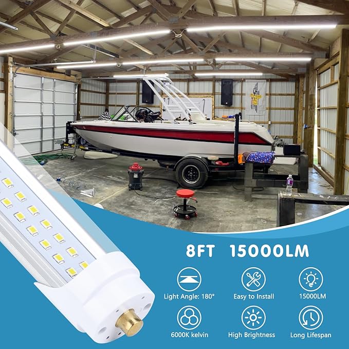 12-Pack, 8 Foot LED Bulbs, 100W 15000lm 6000K Cold White, Super Bright - Image 7