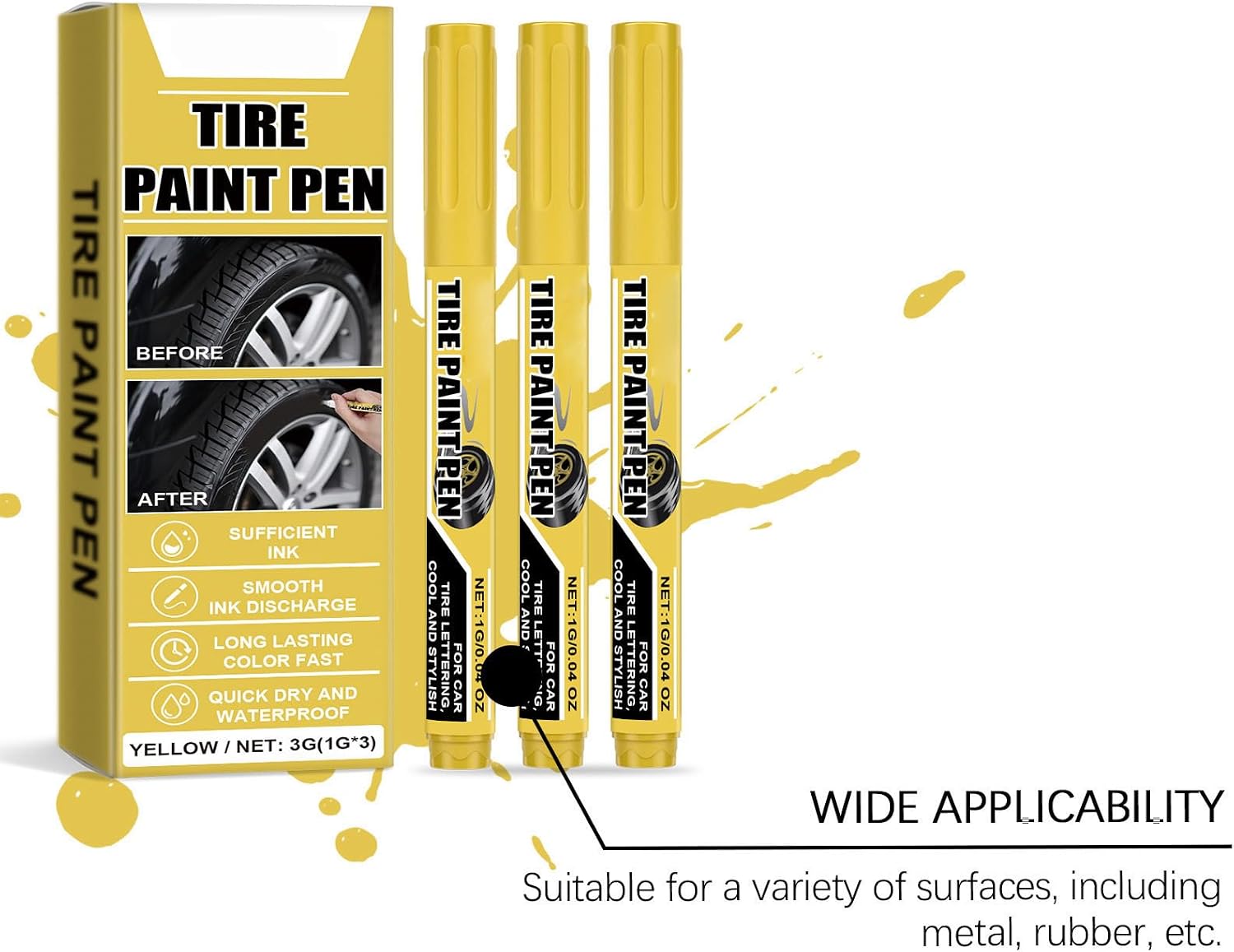 Yellow Tire Marker for Easy and Effective Repair of Car Tires, 6 Pieces, Weather