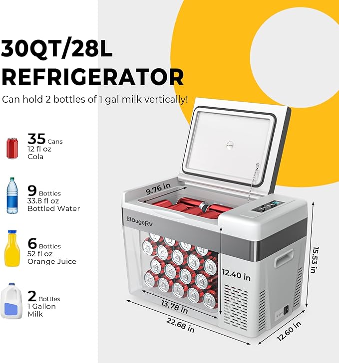 BougeRV 12 Volt Refrigerator 12V Car Fridge 30 Quart Portable Freezer - Image 5