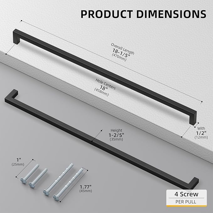 goldenwarm 35 Pack 18INCH Black Cabinet Pulls Kitchen Cabinet - Image 2