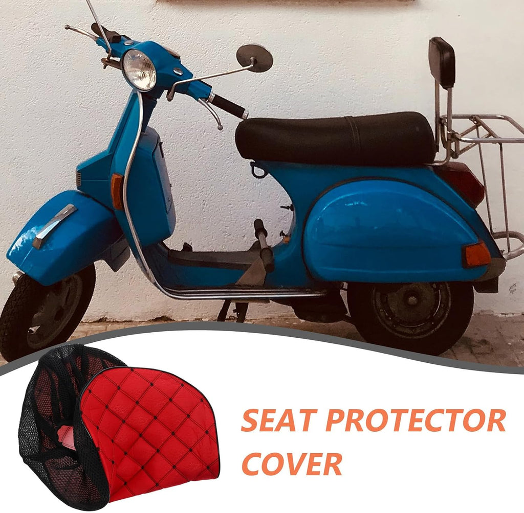 Motorcycle Seat Cushion Cover Red Fabric Breathable Anti-Slip Protector for Scooter and Electric Bike Large Size All-Season Use
