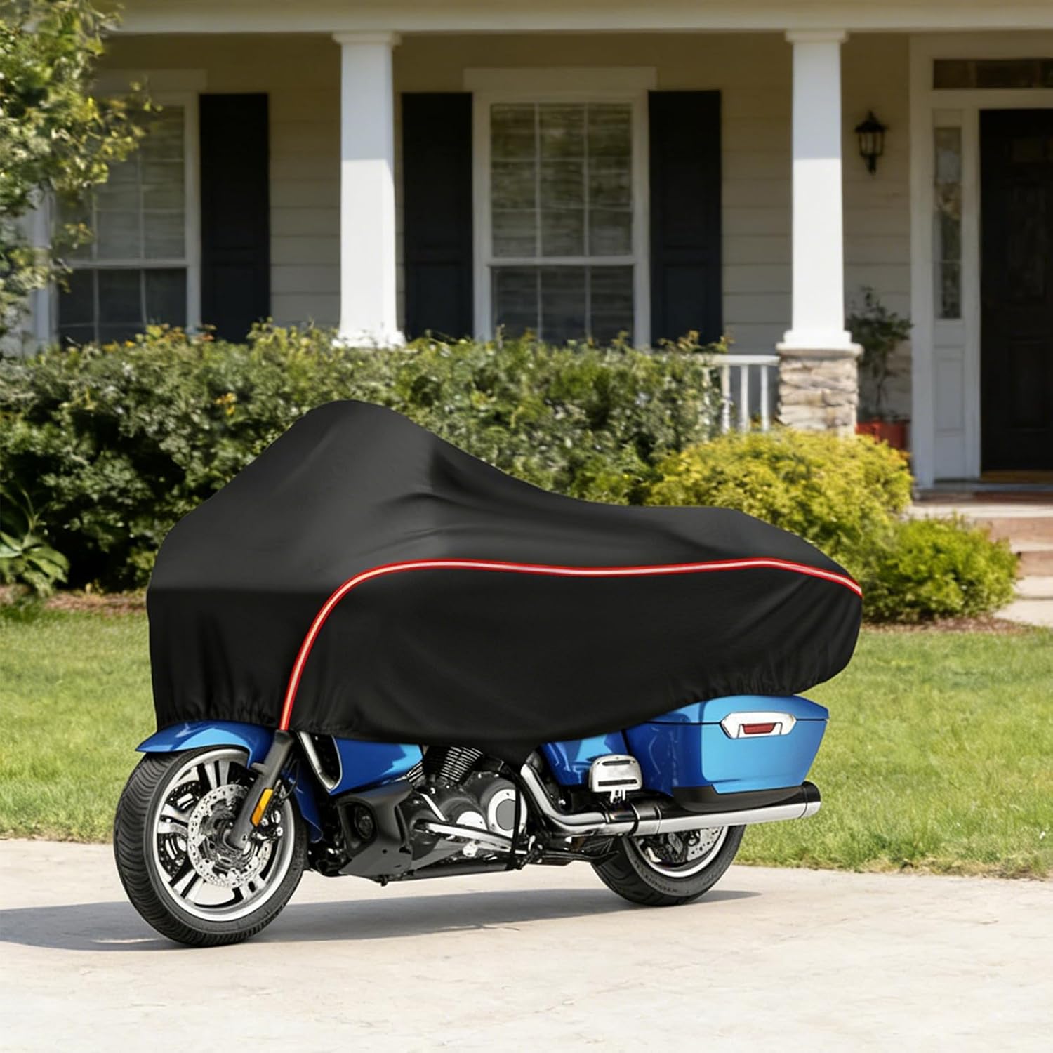 Motorcycle Half Cover Waterproof Windproof Outdoor Dustproof for Touring Models Road King Street Glide Road Glide and More, with Reflective Strip, Black
