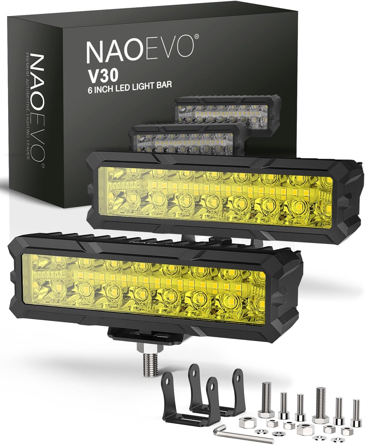 naoevo 6 inch yellow led light bar, 50w, main product view