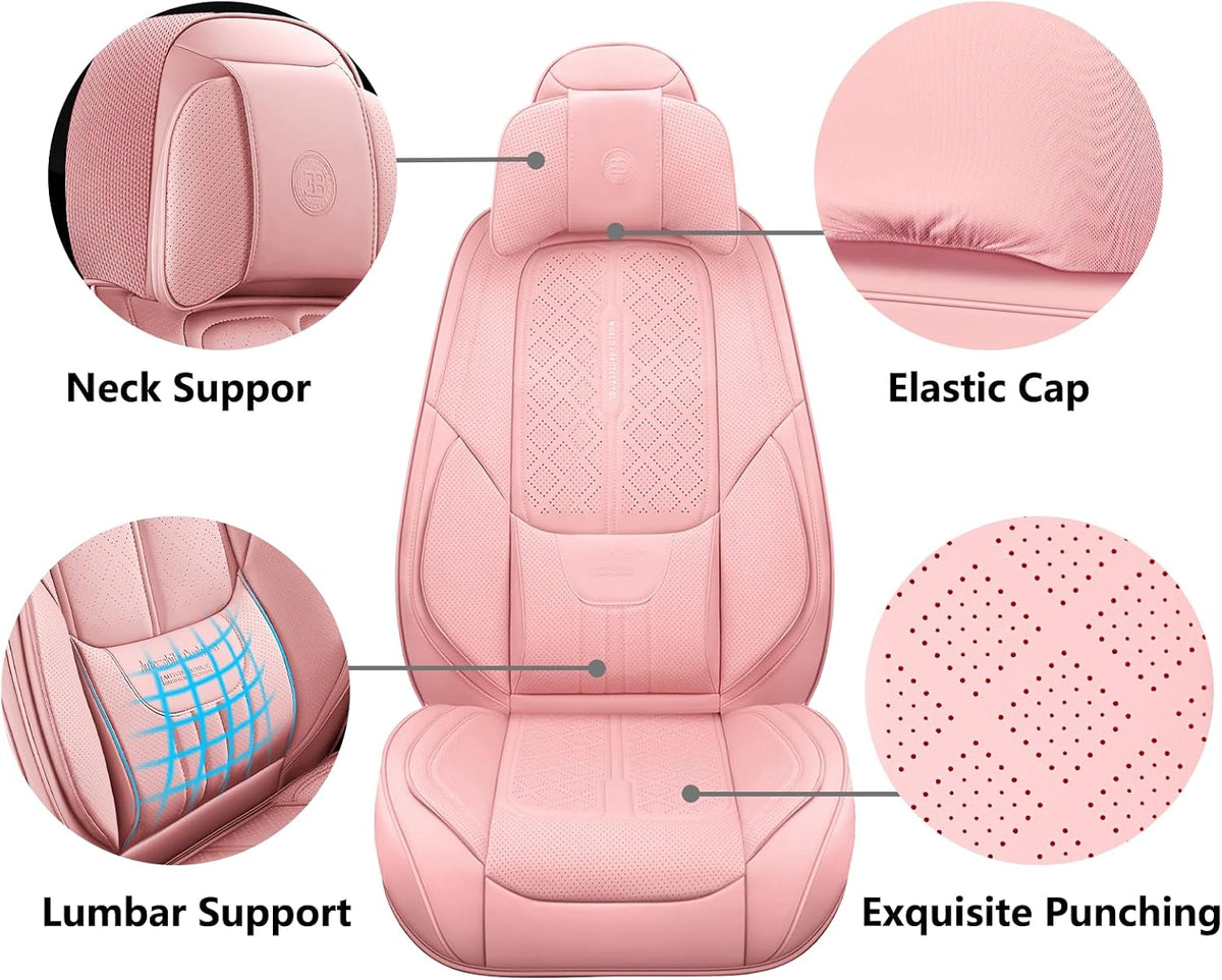 ns yolo universal fit premium pink leather 5-seats, close-up detail