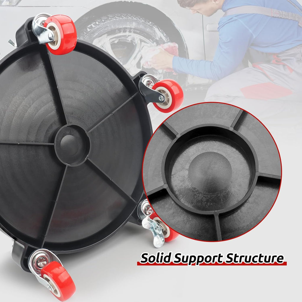 Bucket Dolly 5 Gallon with Wheels,360°Rolling Car Wash Bucket Roller | For 2.5–5 Gallon Buckets – Includes Bucket Insert, Cleaning Brush, Holds 300 lbs – for Washing & Waxing