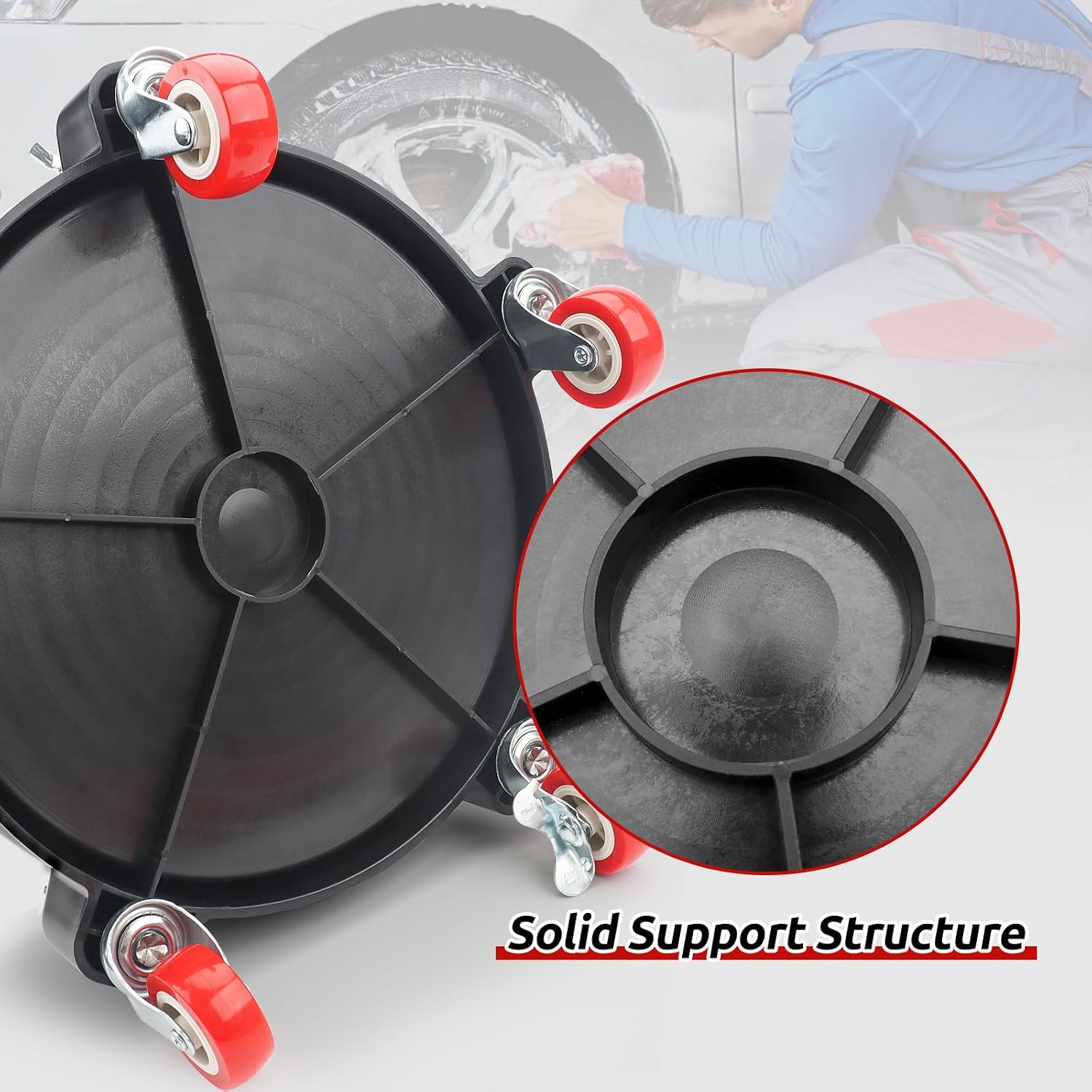 Bucket Dolly 5 Gallon with Wheels,360°Rolling Car Wash Bucket Roller | For 2.5–5 Gallon Buckets – Includes Bucket Insert, Cleaning Brush, Holds 300 lbs – for Washing & Waxing
