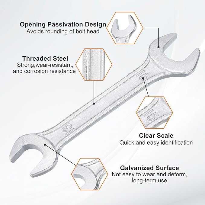 HARFINGTON 2pcs Double Open End Wrench 13mm x 15mm Metric 15 Degree Offset - Image 4