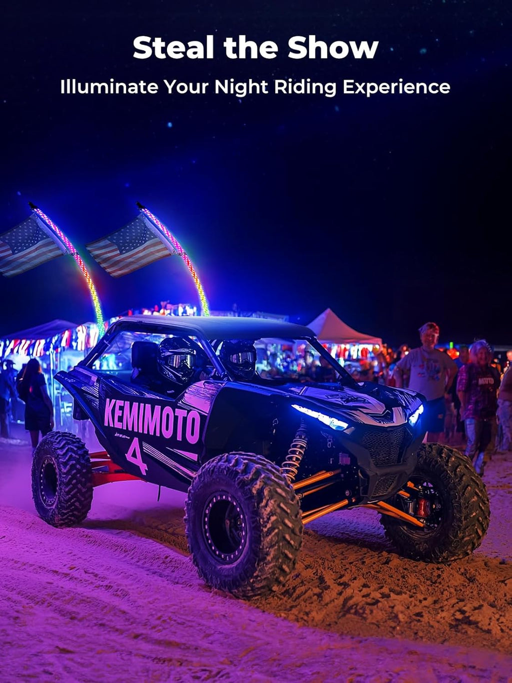 KEMIMOTO 2pc 3ft Whip Lights for Side by Side, Turning Signal Function Compatible with Polaris RZR Can-Am Maverick X3, LED Whip Lights for UTV ATV Buggy Boat Offroad RGB