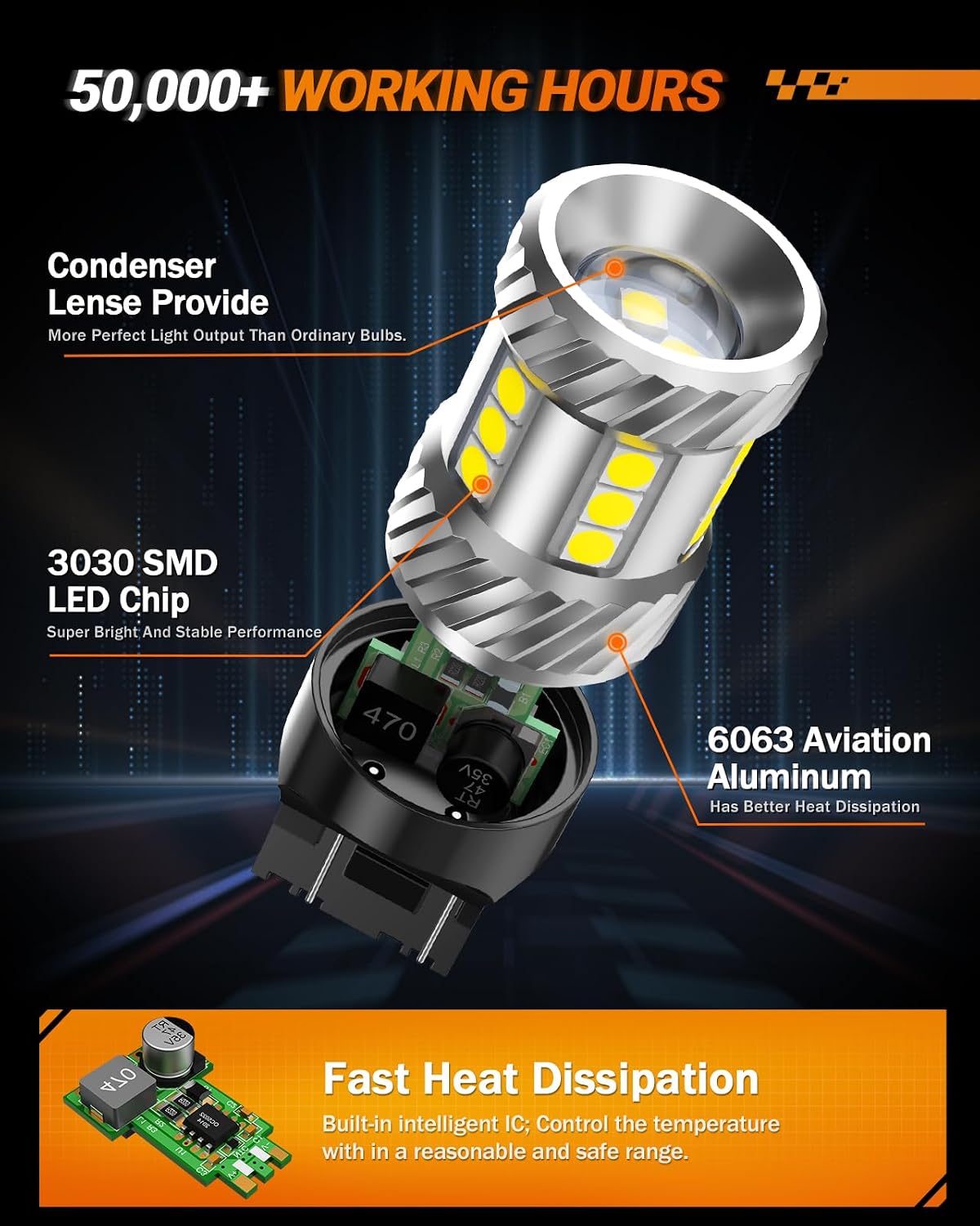 SEALIGHT 7443 7440 LED Bulb White Reverse Light, 7441 7444 T20 W21W LED Light Bulb with Projector for Backup Light,Tail Light,Brake Parking，Running Board Lights, Pack of 2