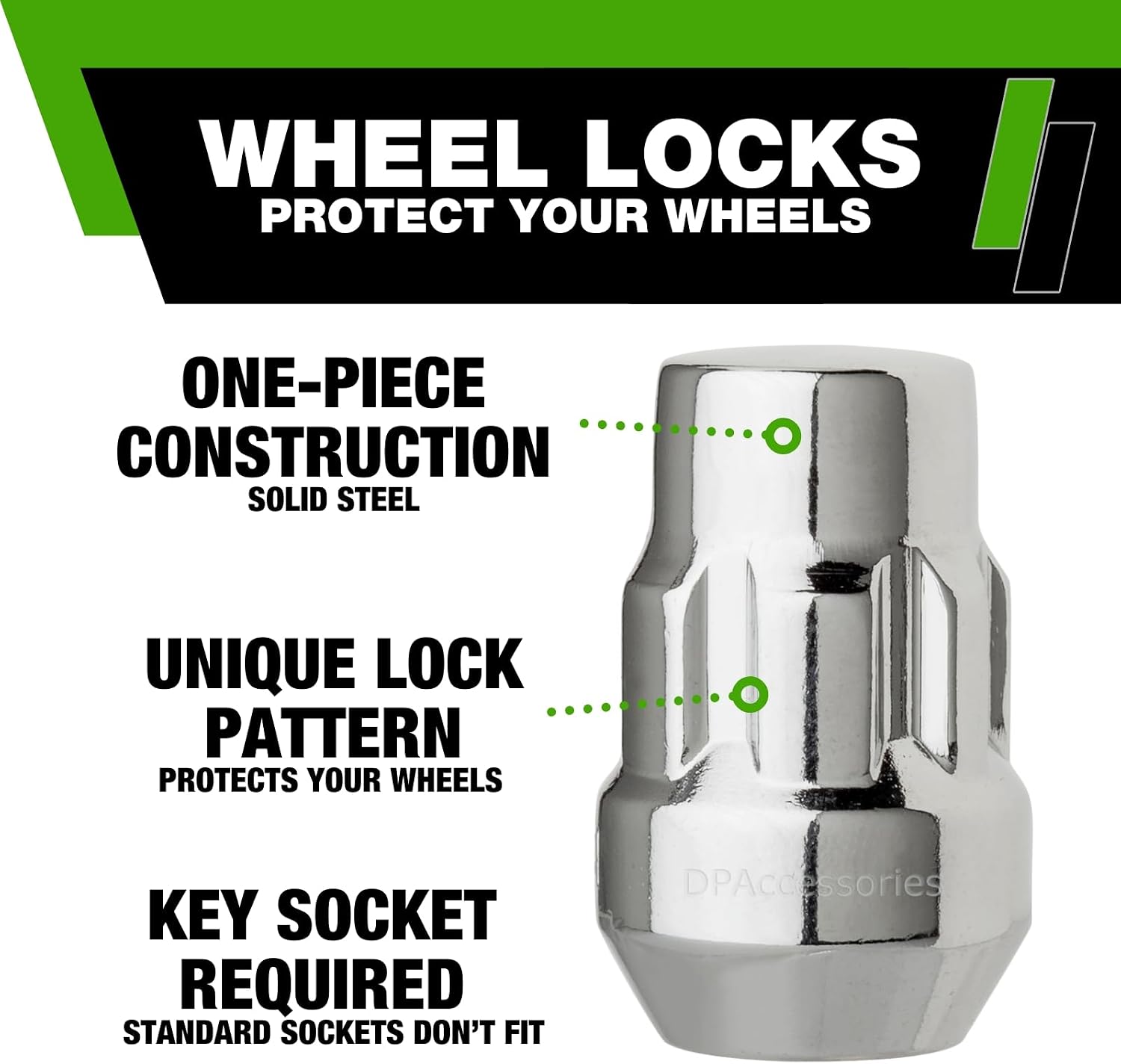 DPAccessories Locking Lut Nuts Compatible with 2004-2015 Nissan Titan | for Factory Aluminum Wheels Only | Set of 4 Chrome Wheel Locks & 1 Key | DNITTN01F-CH/LK1
