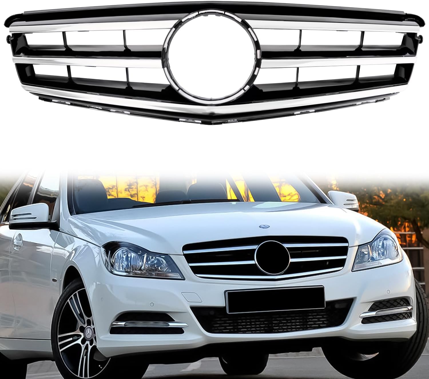 C300 Grill C300 Front Grille for Mercedes Benz W204 2008-2014 Chrome Black | C250 C300 C350 C200 2008-2014, NOT Fit for C63 AMG Style Sport Style