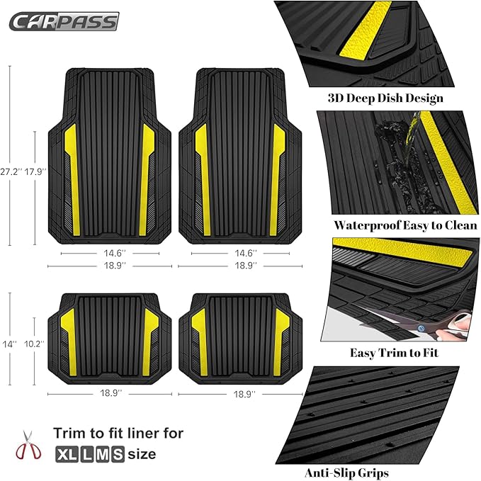 CAR PASS Yellow Car Mats Metallic, Aluminum Film All Weather Rubber Lemon - Image 4