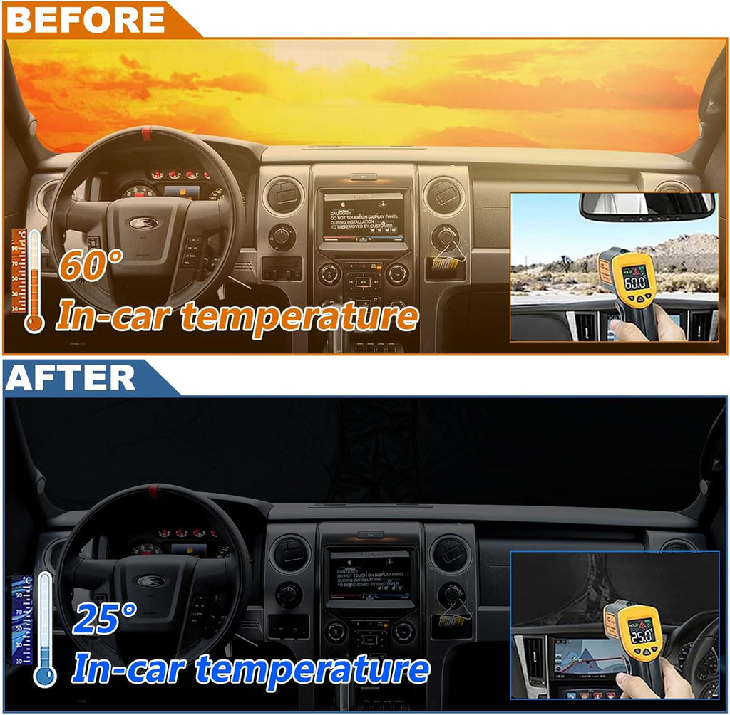 Front Windshield Sunshade Foldable Sunshade Protector Compatible with Ford F150 2009-2014 Accessories, 240T Window Shade Sun Visor Protector Blocks UV Rays Keep Your Car Cooler