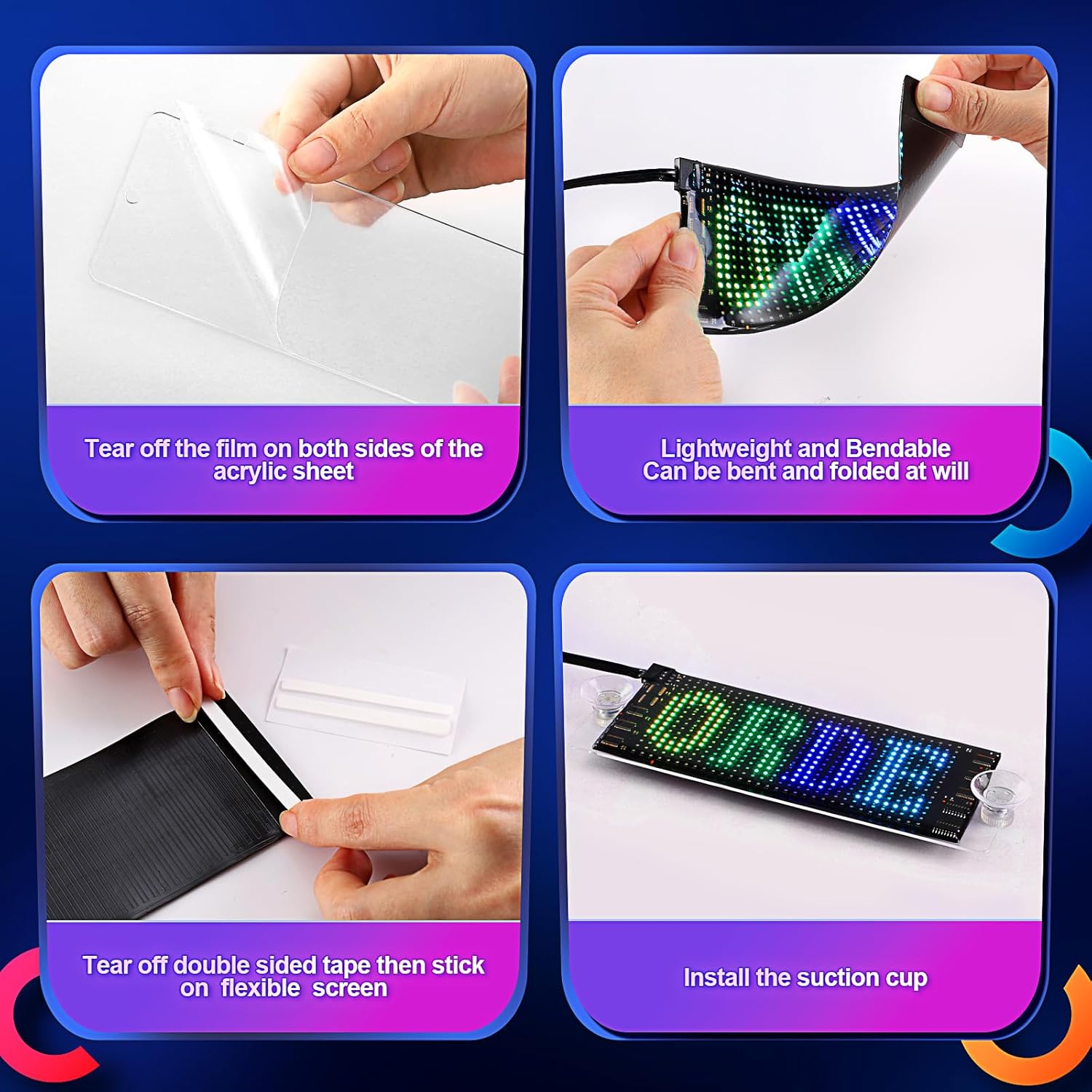 Light Sign for Car, 6.7''x2.7'' Programmable Flexible LED Matrix Panel, Bluetooth APP Control Custom Text Pattern Animation Scrolling LED Display for Car Windshield