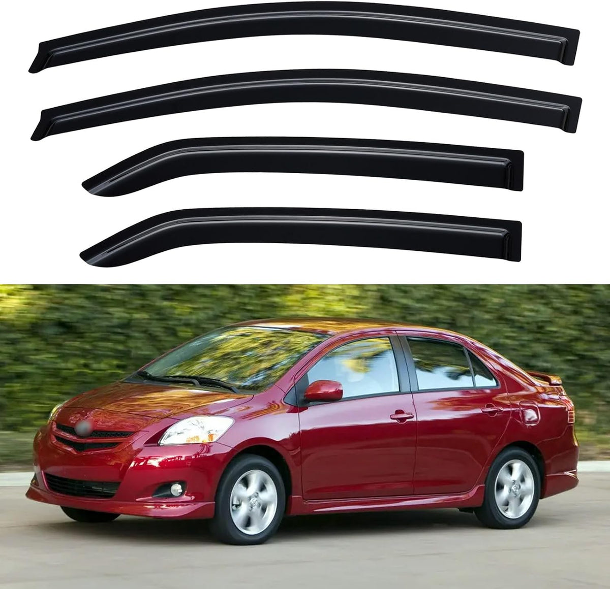 Window Visors Rain Guards for 2007-2013 Toyota Yaris Sedan, Out-Channel Window